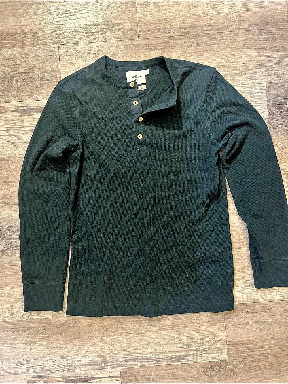 Goodfellow & Co Men's Long-Sleeve Waffle Henley Shirt Green Medium